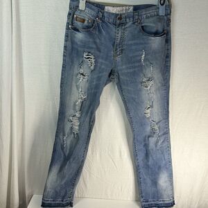 Winchester Jeans‎ Mens Size 36/32 Blue Faded Distressed Destroyed Raw Hem